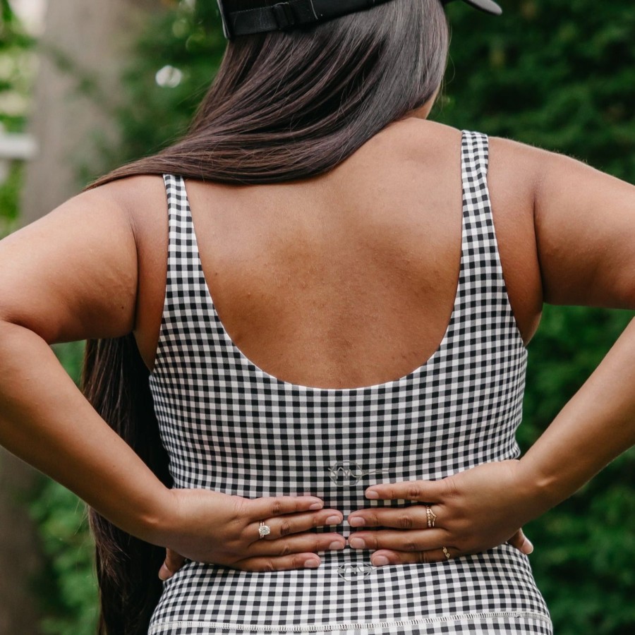 Tops Maven Thread | Crop Tank Sports Bra - B&W Gingham | Mt Luxe