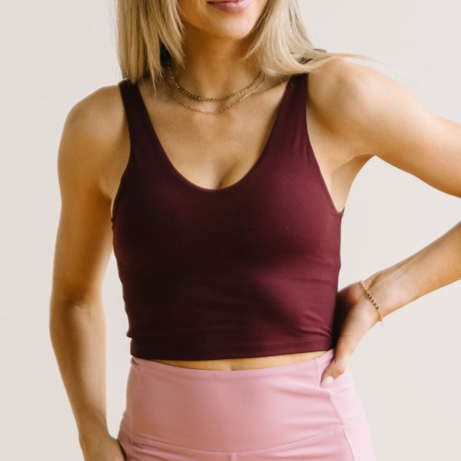 Tops Maven Thread | Crop Tank Sports Bra - Burgundy | Mt Luxe