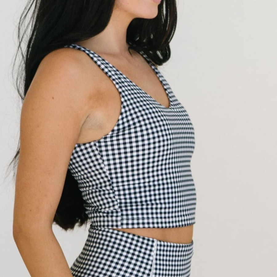 Tops Maven Thread | Crop Tank Sports Bra - B&W Gingham | Mt Luxe