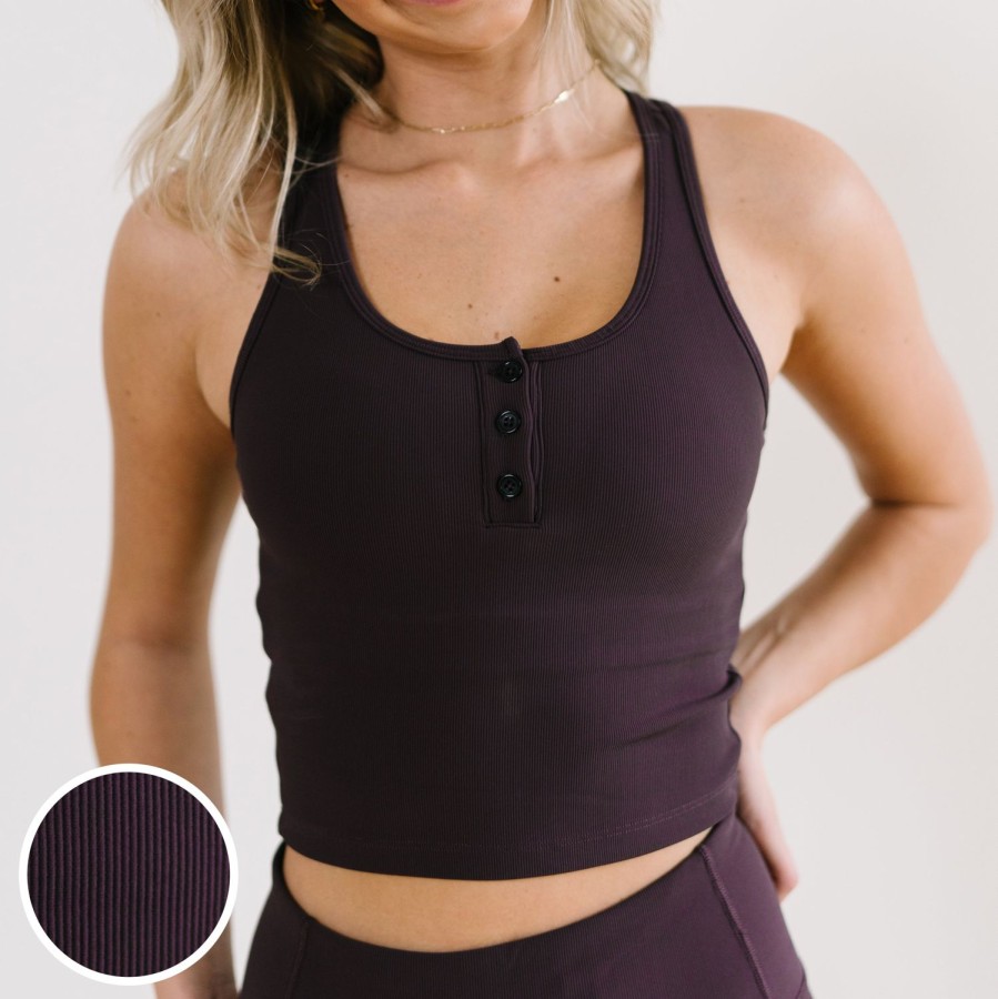 Tops Maven Thread | Ribbed Crop Tank Sports Bra - Eggplant