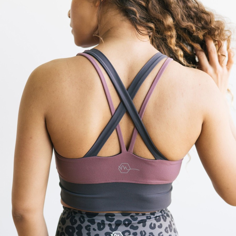 Tops Maven Thread | Criss Cross Sports Bra - Muted Plum / Grey | Mt Luxe