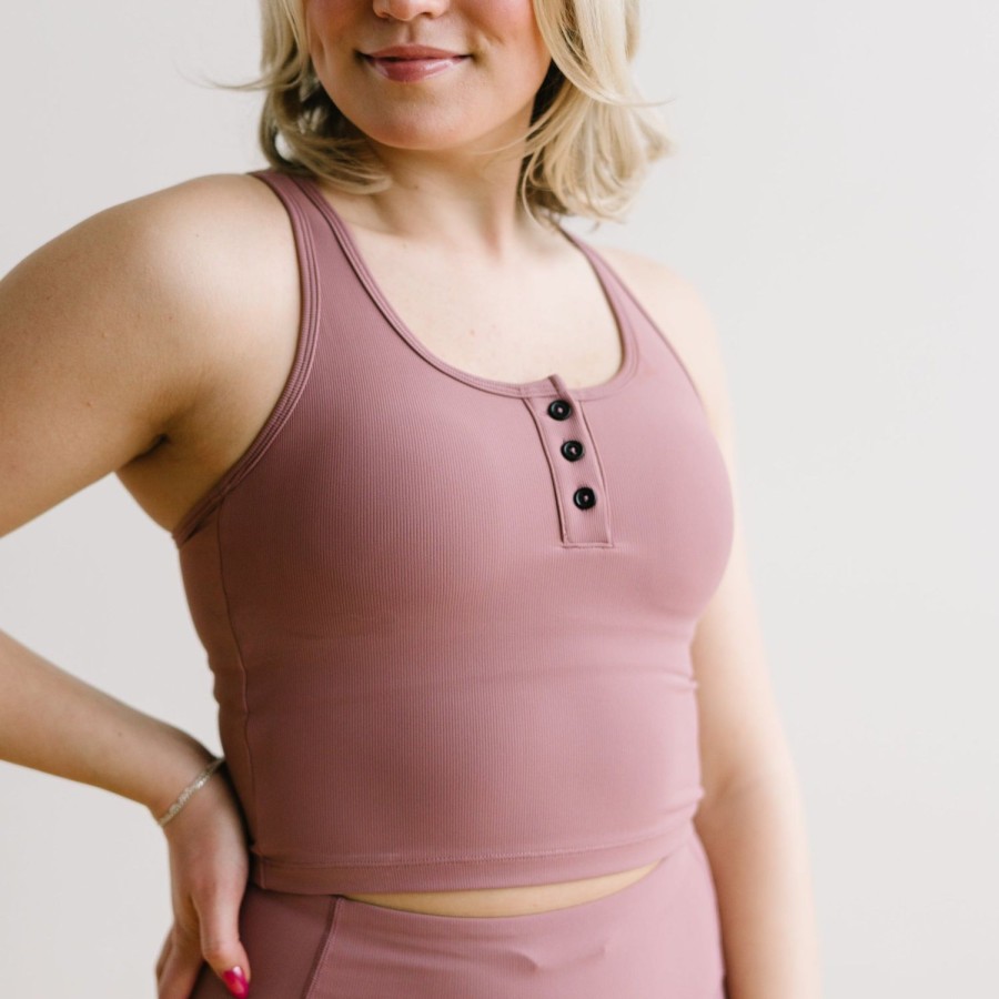 Tops Maven Thread | Ribbed Crop Tank Sports Bra - Dusty Rose